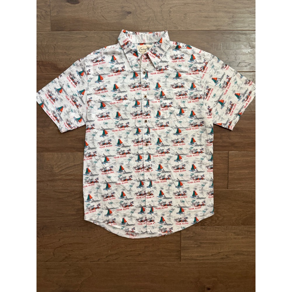 Coastal Button Down Shirt Womens XL White Cotton Nautical Team Aloha Tropical